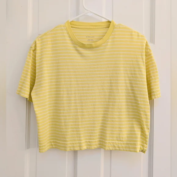 EUC Everlane Cropped Yellow Striped Tee - Picture 1 of 3